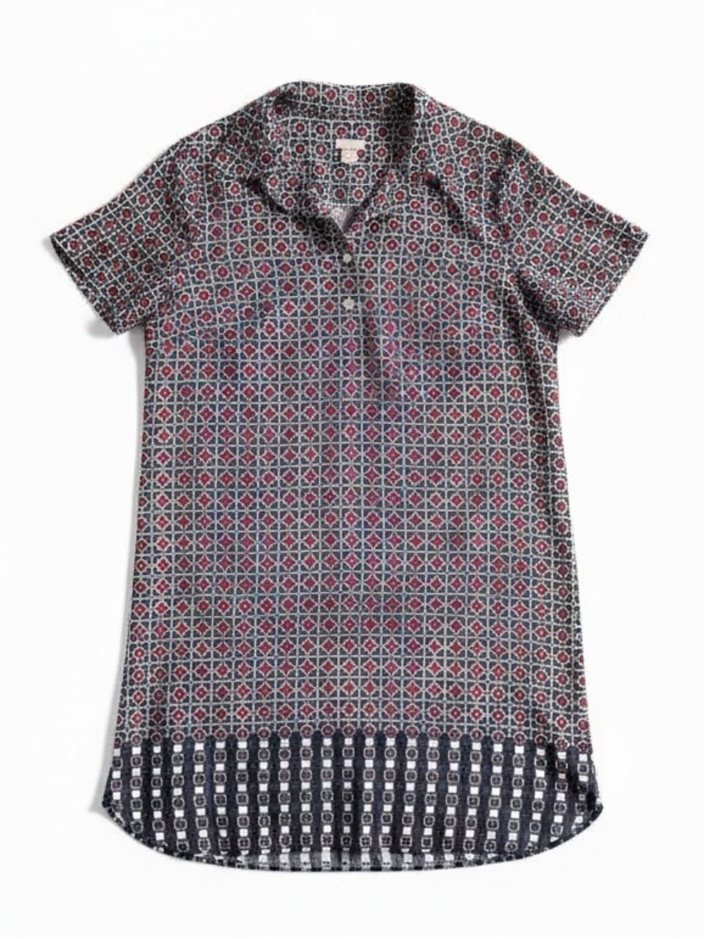 J. Crew Short Sleeve Shirt Dress Navy Pink Geometric Print Size 10